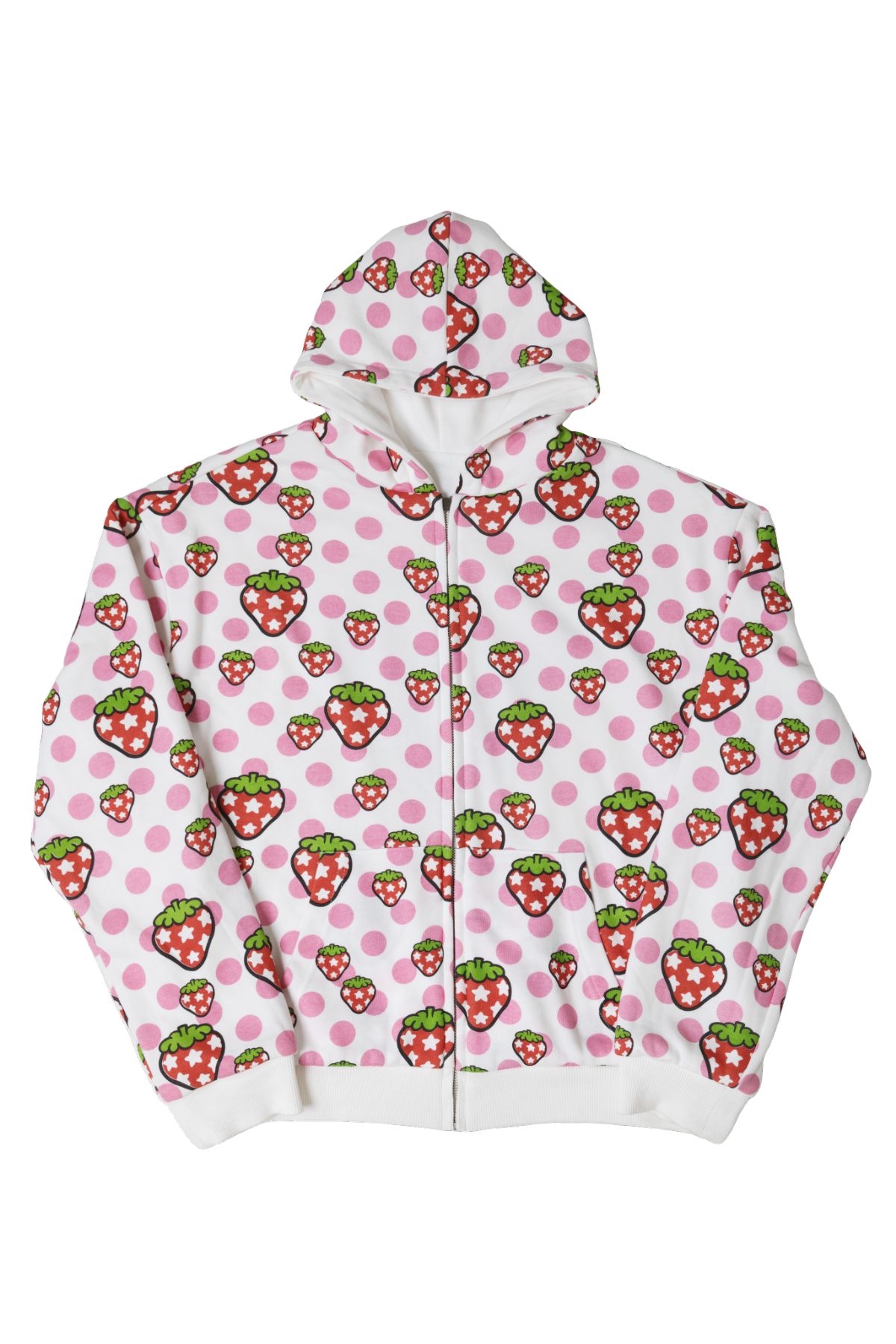 Reversible Polka Dot Zip Hoodie（Pink）