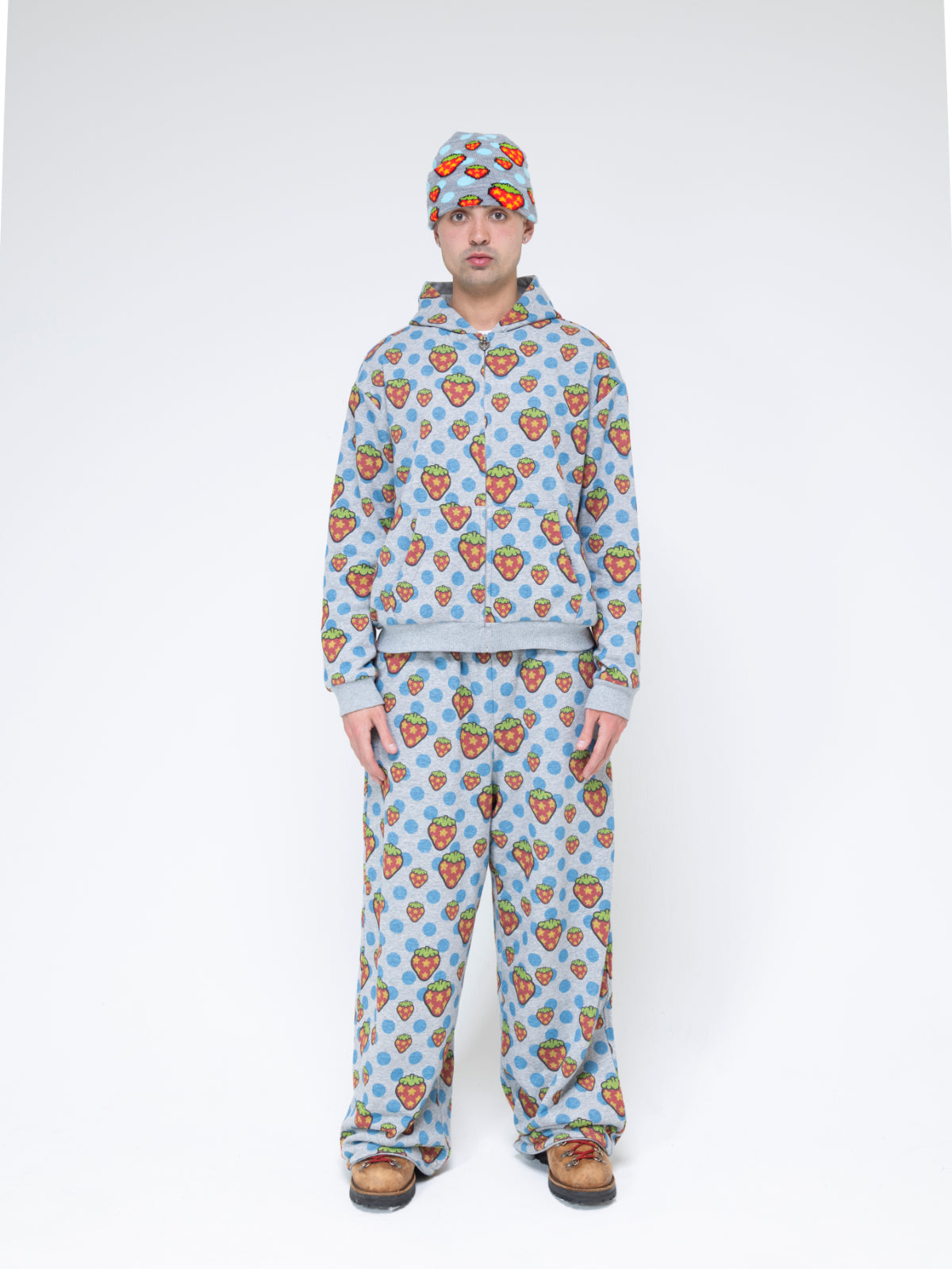 Reversible Polka Dot Zip Hoodie（Blue）