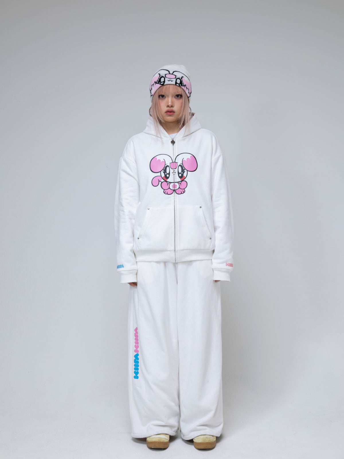 Reversible Polka Dot Zip Hoodie（Pink）