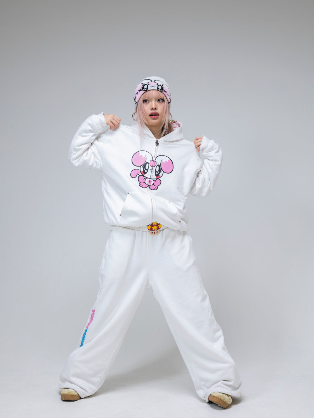 Reversible Polka Dot Zip Hoodie（Pink）