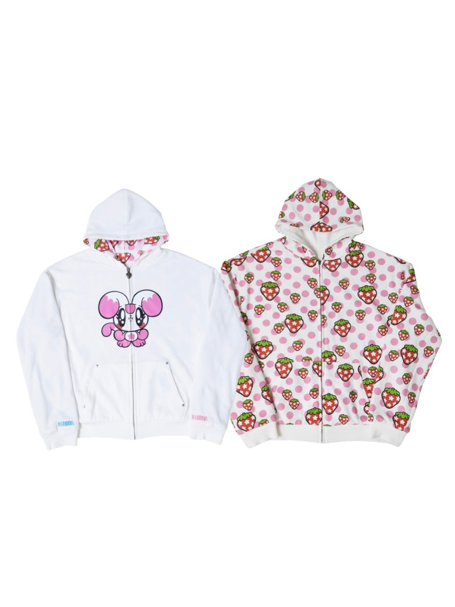 Reversible Polka Dot Zip Hoodie（Pink）