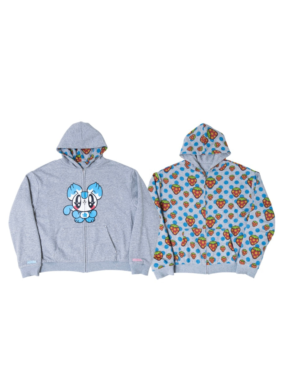 Reversible Polka Dot Zip Hoodie（Blue）